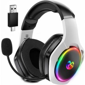 Tatybo Gaming Headset for PS5 Wireless: Gaming Headphones with 2.4GHz Bluetooth 5.3 for PS4, PC, Wireless Gaming Headset with 360Adjustable ENC Mic for Switch, Phone, Audifonos Inalambricos (Black White)