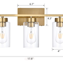 3-Light Bathroom Vanity Light, Modern Brushed Gold Wall Lights with Clear Glass Shades, Bathroom Wall Sconce Lamp for Mirror Living Room Bedroom Hallway, Gold. 