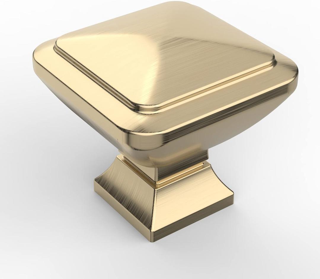 Asidrama 20 Pack 1-1/4 inch Brushed Brass Kitchen Cabinet Knobs - Gold Dresser & Drawer Knobs (Single Hole Knob)