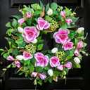 Spring Wreath for Front Door 24 Inch, Large Spring Summer Door Wreath with Artificial Peony Tulip Rose Flowers, Floral Wreath with DIY Wooden Welcome Sign for Outdoor Indoor Home Decor (Pink)