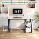 SINPAID Computer Desk 47 inches with 2-Tier Shelves Sturdy Home Office Desk with Large Storage Space Modern Gaming Desk Study Writing Laptop Table, White Desk