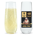 JOLLY CHEF 36 Pack Stemless Plastic Champagne Flutes 9 oz, Crystal Clear Stemless Plastic Toasting Glasses, Clear Disposable Unbreakable Drinkware Ideal for Wedding, Birthday, Party, Thanksgiving