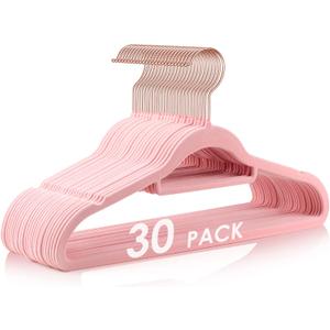 DUDUCOFU Velvet Hangers Non Slip Felt Hangers, 30 Pack Pink Velvet Clothes Hangers Space Saving Slim with 360 Degree Swivel Hook for Suits Coats, Jackets, Pants, and Dress Clothes