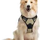 rabbitgoo Dog Harness No Pull with 2 Leash Clips, Adjustable Soft Padded, Reflective Oxford No Choke Pet Vest with Easy Control Handle for Medium Sized Dogs, Beige, Medium