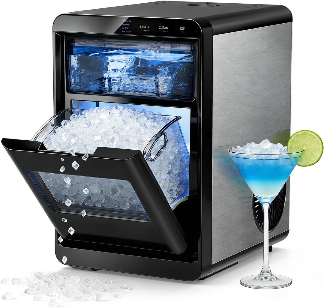 Antarctic Star Nugget Ice Maker Countertop - 44LB/Day, Self-Cleaning Portable Ice Machine with LED Display, 10-15 Minute Fast Ice Making for Home/Office/Bar (BLACK)