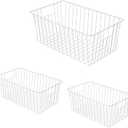 16Lx12W inch Wider Freezer Storage Organizer Baskets Container, Deep Metal Wire Chest Upright Refrigerator Divider Bins with Built-in Handles for Cabinet, Pantry, Closet, Kitchen(3)