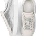 PARTY Women's Fashion Sneaker Lace Up Low Top Comfortable Cushioned Walking Shoes,Podcast,Silver Met,8