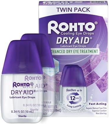 Rohto Dry Aid Lubricant Eye Drops, Fast Relief for Dry Eyes, Long-Lasting Hydration, Dry Eye Symptom Relief, Moisturizing and Soothing Eye Drops for Dry Eyes, Contact Lens-Friendly, 0.34 fl oz, Best Before September 2027