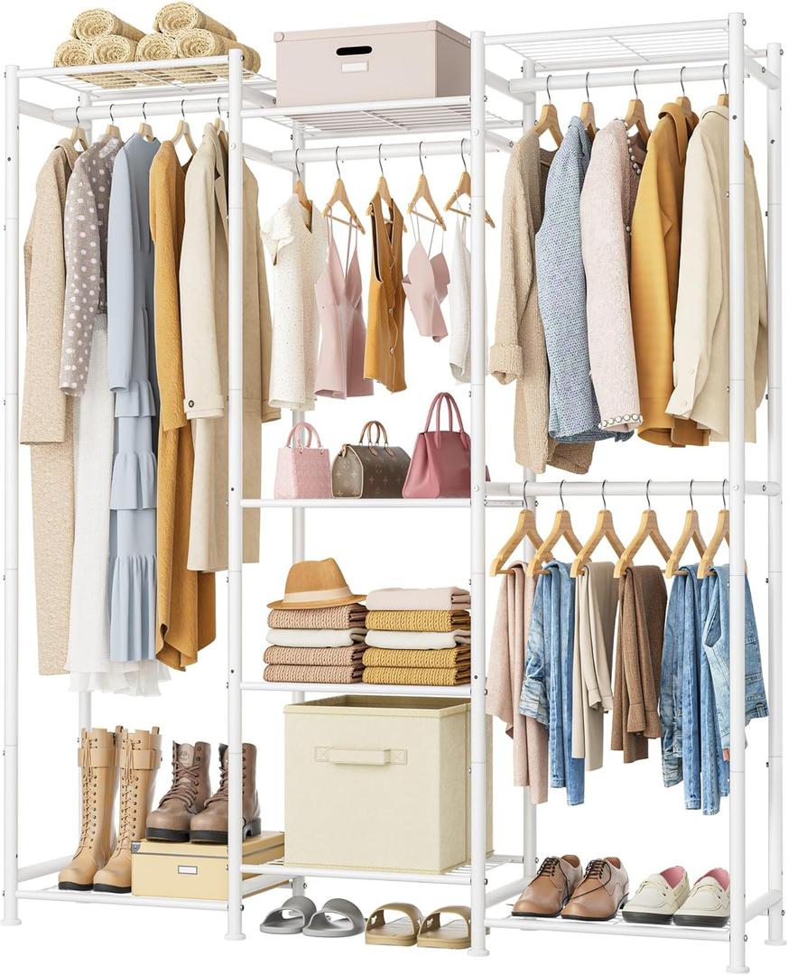 HOMIDEC Wardrobe Closet, 4 Hanging Spaces Portable Clothes Rack, Free Standing Closet Organizer and Storage System with Hanging Rods, Clothing Rack Suitable for Cloakroom, Bedroom, Entrances, etc. White (Large)