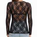 Women's Lace Long Sleeve Tops Mesh Sheer Blouse See Through Floral Concert Outfits Party Lace Undershirt (Black, XL)