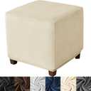 HFCNMY Ottoman Cover Square,Stretch Velvet Square Thick Slipcover Washable Storage Foot Stool with Elastic Bottom Beige Small 20230624XZFXDT-13 (18"D x 18"W x 15"H)