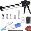 2LB Large Capacity Stainless Steel Jerky Gun Kits, Sausage Stuffer Machine, Meat Gun, Beef Jerky Maker with 5 Stainless Nozzles 3 Brushes