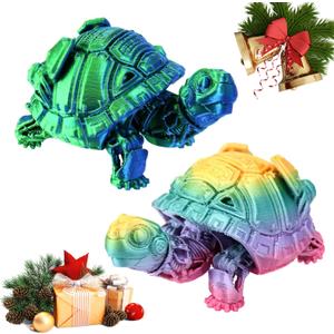 2Pcs 3D Printed Ocean Turtle, Gradient Color 3D Printed Animal Ornaments, Mechanical Turtle Gift for Adult Collectibles Gift Desk Home Decoration