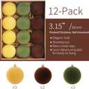 Christmas Ornaments Set of 12, 3.15" Flocked Velvet Balls with Hand Painted Designs, Elegant Christmas Tree Decorations in Gift Box (Brown&green)