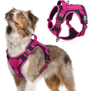 rabbitgoo Tactical Dog Harness for Large Dogs, No Pull Military Service Vest with Handle & Molle, Easy Control for Training Walking, Adjustable Reflective Straps, Black & Rose Red, M