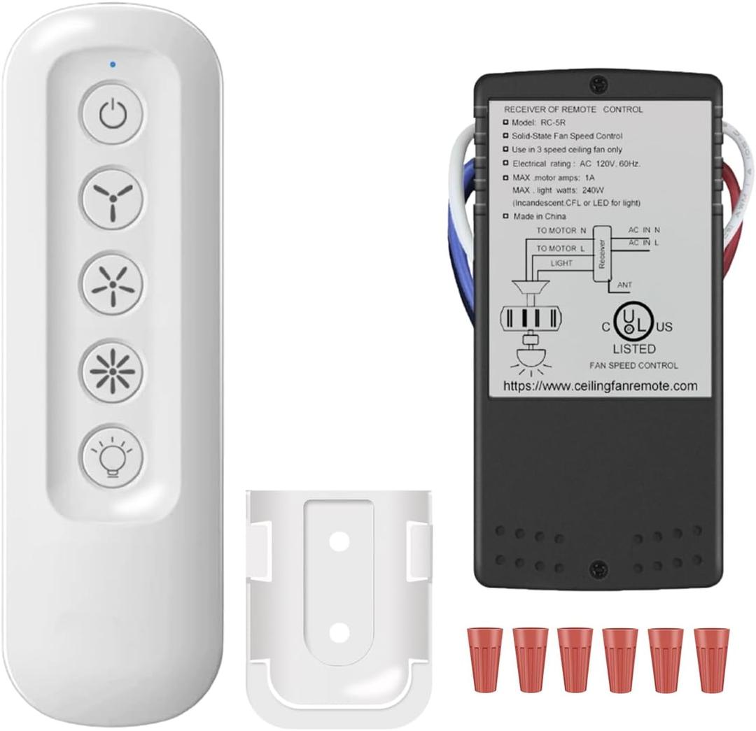 99770 99392 Hunter Ceiling Fan Remote Control Kit, Replacement for Casablanca Hunter Hampton Bay Ceiling Fans with Dimmer Light,3 Speed Control with Wall Mount