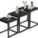 Nesting Table Set of 3 Side Tables, Modern Coffee Table Stacking End Table with Metal FrameBlack, 17.72 Inches X 17.72 Inches X 19.69 Inches