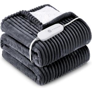 HYLEORY Heated Blanket Electric Twin, Soft Flannel Sherpa Heater 5 Heat Settings and 10 Hours Auto Shut-Off Heating Blanket ETL Certification Over-Heat Protection Machine Washable,Deep Grey (Twin(62"x84"))