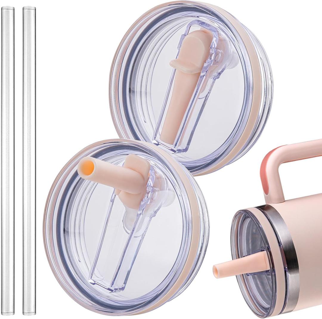 Replacement Lid for Stanley 40 oz and 64 oz Tumbler.Leakproof Flip Straw Lid Fit Stanley Cup Quencher H2.0 40 oz/64 oz and Stanley ProTour 40oz/64oz Tumbler.(Rose Quartz,2-Pack)