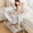 3-in-1 Baby Bassinet, Rocking Bassinet, Bedside Bassinet for Baby, Stable and Secure Bassinet Bedside Sleeper for Newborn & Infant, 6 Height Adjustable with Wheels, Mattress & Breathable Mesh | Rocking bassinet, 6 Adjustable Heights, Incline bassinet, Storage Basket, Smooth-Rolling Wheel, Comfy Mattress (Light Grey)