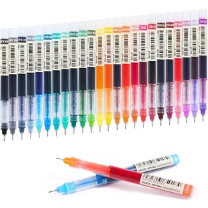 USUAL 24pcs Gel Ink Pens Liquid Ink Rollerball Multi Color Pen 0.5 mm Fine Point Smooth Writing Pens Cute Nurse Pen Back to School Supplies (Assorted Colors,Transparent)