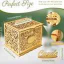 OurWarm Glittery Gold Wedding Card Box with Lock, Wood Gift Card Box for Wedding Reception, Envelope Box for Party Graduation Birthday Baby Shower Decorations