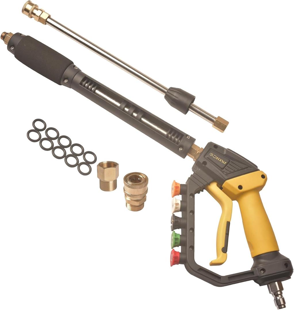 GDHXW High Power Washer Gun, Adjustable Pressure Washer Gun with Extension Wand, Quick Connection, with 5 Nozzle Tips, 2 Adapter, 10 O-Rings 5000 PSI, Compatible with Most Pressure Washer