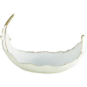 CosmoLiving by Cosmopolitan Polystone Bird Decorative Decorative Bowl Curved Feather Decorative Container with Gold Accents, Decorative Keepsake Box 13" x 8" x 8", White