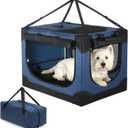 24 inch Small Dog Crate - for Small Dogs, Portable Travel Pet Crate with 4 Mesh Doors, Foldable Car Kennel for Puppy with Handle for Indoor and Outdoor, Bule