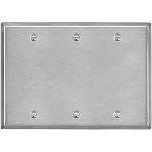 BESTTEN 3-Gang Blank Metal Wall Plate with hite or Clear Plastic Film, Corrosion-Resistant No Device Stainless Steel Outlet Cover, Standard Size, H4.53 x W6.38, Brushed finish