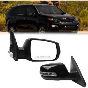 Dasbecan Right Passenger Side Mirror Compatible with 2011-2015 Kia Sorento with Power Heated Glass, Turn Signal Light, Black Mirror Cap, Manual Folding Replace#876201U050 KI1321146 (7Pins)