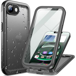 Cozycase TOP Military Protective IP68 Waterproof Case for iPhone 16e Heavy Duty 360 Shockproof Full Body with Screen Camera Protector Double Dustproof Hard Tough 16 E Front Back Cover Black