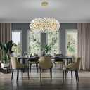 8-Light Dandelion Gold Chandelier for Dining Room, Sputnik Pendant Light Fixture with Remote Control, 24 inches Modern Crystal Chandelier Living Room, Kitchen, Restaurant