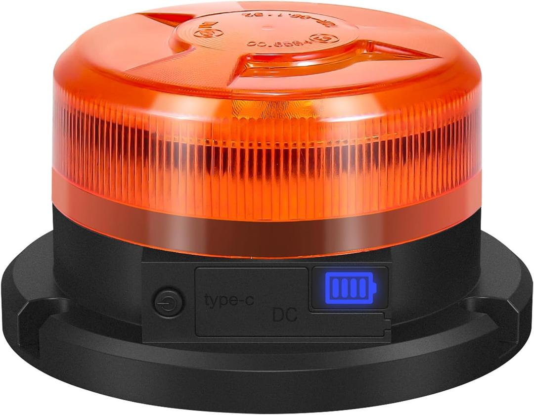 AnTom Magnetic Wireless Strobe Beacon Light, 24 LED USB-C Rechargeable Safety Warning Flashing Light with 9 Modes, Waterproof Emergency Beacon for Vehicles, Construction, and Outdoor Use, Amber