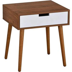 Light Walnut/White Side End Table Nighstand with Drawer 22.5" H, 19"W x 16"D x 22.5"H