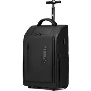 Rolling Backpack with Wheels, Waterproof Wheeled Backpack with USB Ports for Men Women, 15.6 Inch Travel Laptop Backpack with Wheels for Adults, Roller Carry-On Luggage Bag for Business Work (Black)