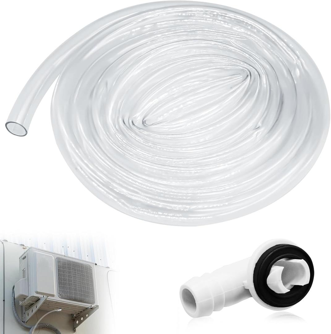 10Ft Portable Air Conditioner Drain Hose, 3/5 Inch Leakproof AC Drain Hose Kit, Universal AC Drain Hose Drain Pipe Replacement with Hose Connector and Clamp, Window Air Conditioner Unit Parts