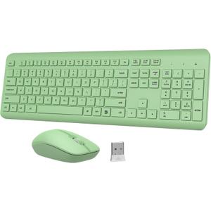 Wireless Keyboard and Mouse Combo, Full-Size Silent Ergonomic Keyboard and Optical Mouse, Long Battery Life, 2.4G Lag-Free Mice Keyboard for Computer,Mac,Laptop,PC,Windows(Avocado Green)