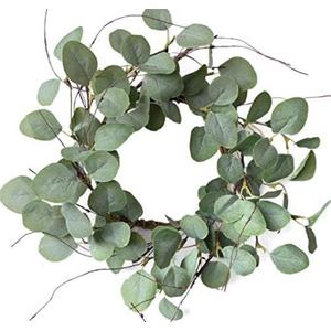 idyllic Eucalyptus Leaves Wreath Metal Polyester Green Wreath 14 Inches for The Front Door Décor, 3 Pack