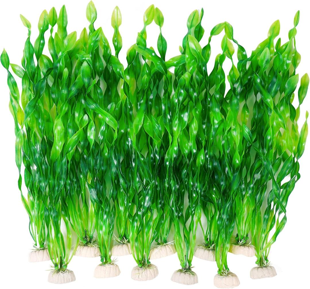 Ameliade 12 PCS Aquarium Artificial Seaweed Decorations 12 Inch Tall Plastic Plants Decor Large Fish Tank Accessories