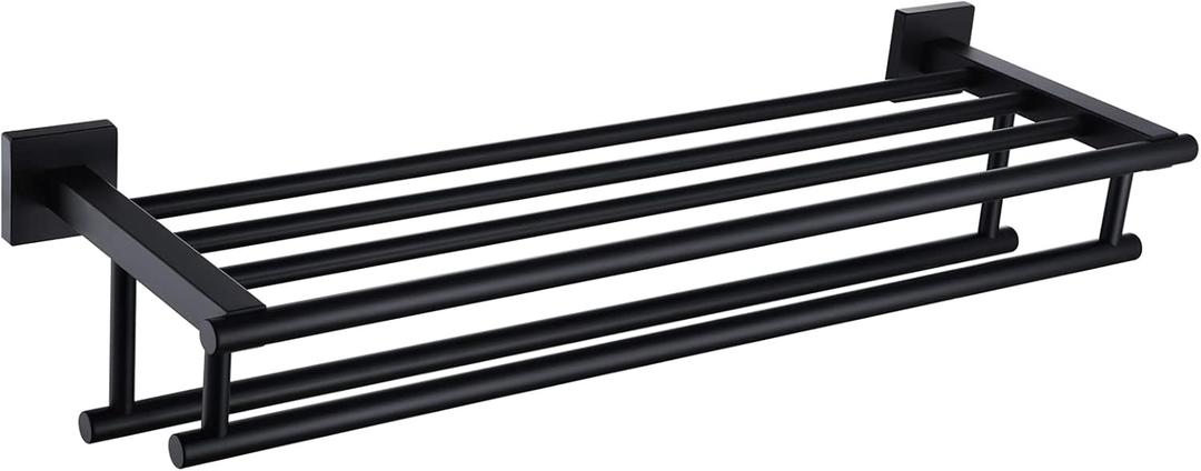 KOKOSIRI Bath Towel Rack with Double Towel Bars Bathroom Towel Shelf 24 Inch Towel Holder Wall Mounted Stainless Steel, Matte Black, B6005BK-L24