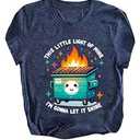 RoseSeek Women's Letter Print T Shirts Crewneck Short Sleeve Tee Tops Streetwear Tops Deep Blue Large