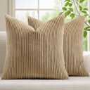 Mecatny Corduroy Decorative Throw Pillow Covers 18x18 Set of 2 for Sofa Living Room, Soft Neutral Boho Couch Pillow Covers for Home Decor, Khaki