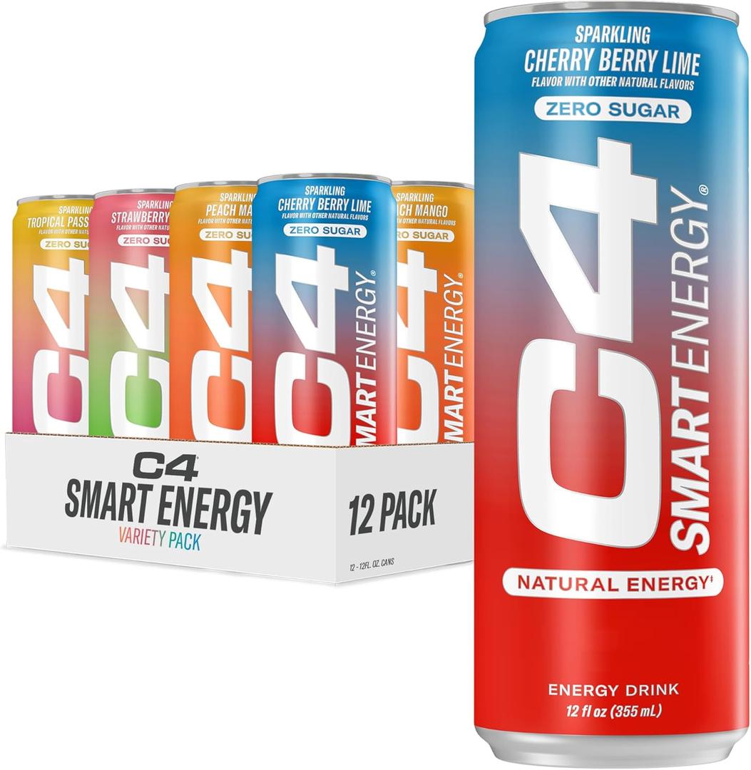 Cellucor C4 Smart Energy Drinks Variety Pack, Sugar Free Performance Fuel & Nootropic Brain Booster, Coffee Substitute or Alternative, 4 Flavor Tropical Oasis Variety 12 Pack BB 7/31/25