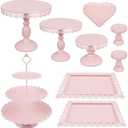 JALANCY Set of 9 Cake Stands Metal Cupcake Stand Set Multiple Styles Candy Fruit Display Tower Dessert Plate Cake Serving Tray for Birthday Party Wedding Anniversary Baby Shower Engagement (Pink)