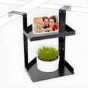 Office Cubicle Shelf Storage Organizer Accessories Height Adjustable Cubicle Corner Shelf with Hooks (Black, Double Layer)