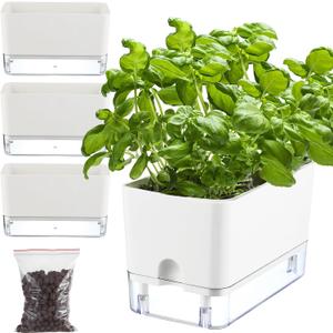 Planterhoma Self Watering Plant Pots for Indoor Plants 10 inch, 3 Packs Rectangle Self-Watering Planters with Drainage Hole, White African Violet Pots for Devil's Ivy, Spider Plant, Orchid, Herb
