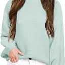 Girls Pullover Sweaters Kids Long Sleeve Drop Shoulder Sweaters Casual Boat Neck Knit Jumper Tops (7-8 Years, Mint Green)
