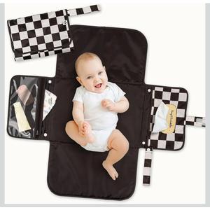 Tiny Twinkle Portable Diaper Changing Pad | Waterproof, Wipeable & Compact Baby Changing Pad for Travel | Smart Wipes Pocket & Organized Storage| Newborn Shower Gift (Black Checkers)