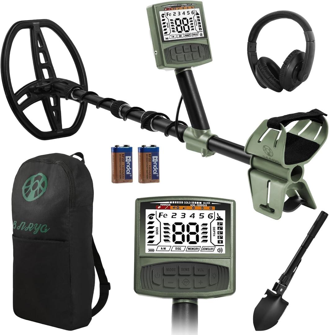 Metal Detector for Adults,Professional Higher Accuracy Metal Detector Kit with 12" IP68 Waterproof Search Coil with LCD Backlight,5 Modes,Gold Detector for Beach Hunting(Green)